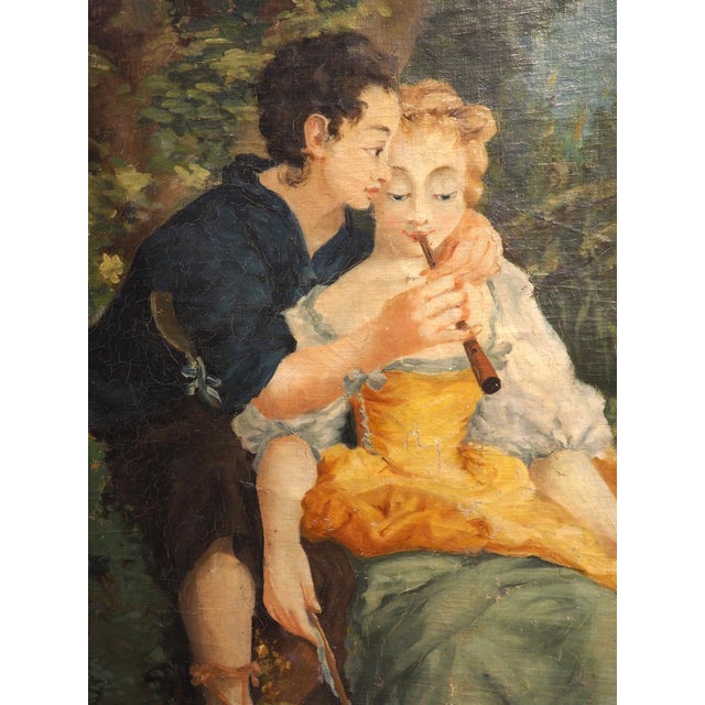 The Flute Lesson, Antique French Oil Painting After François Boucher Circa 1850 For Sale - Image 9 of 18