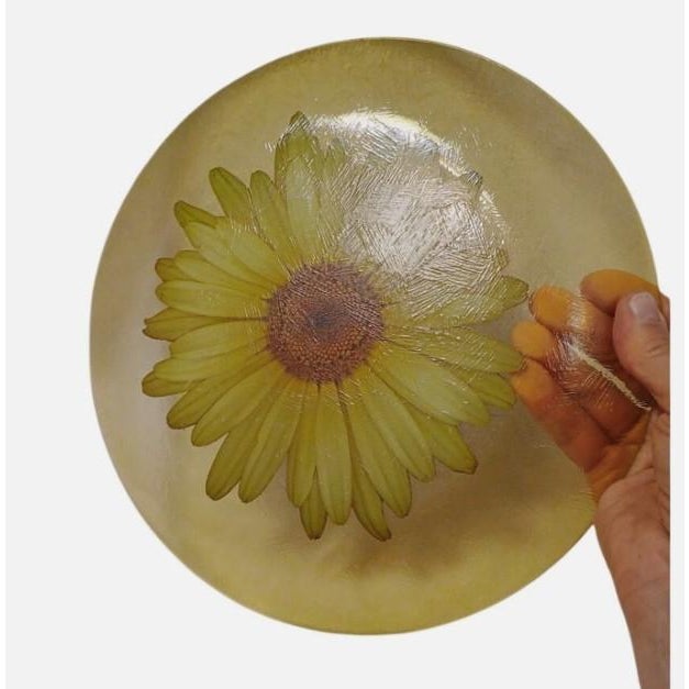 1950s 1950s Rare Orchidea Bomboniere Daisy Dinner‎ Plate Yellow Textured Clear Blown Glass Nostalgia Hippie For Sale - Image 5 of 9