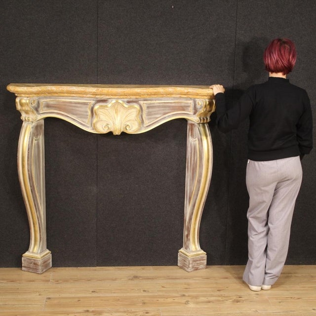Italian Scenic Painted and Gilded Wooden Fireplace, 1980 For Sale - Image 3 of 13