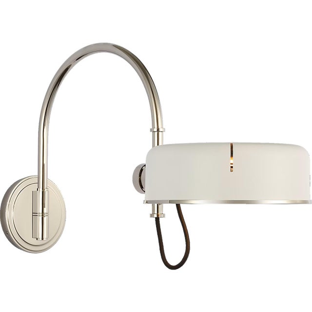 Modern Thomas O'Brien for Visual Comfort Signature Oso 13" Articulating Arc Wall Light in Polished Nickel with Matte White Shade For Sale - Image 3 of 12