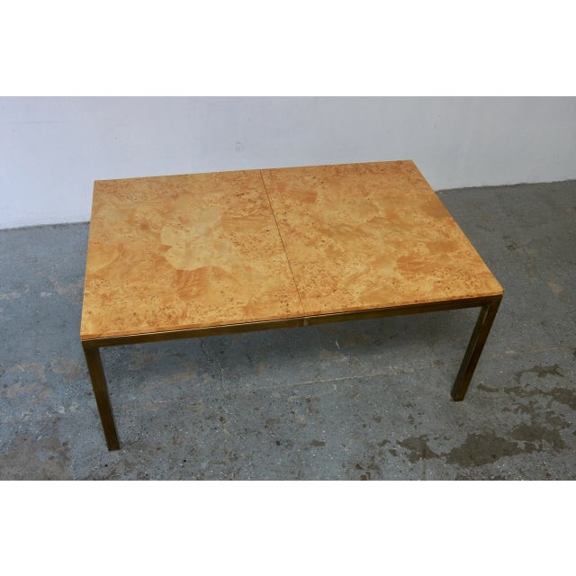 Tomlinson Postmodern / Mid Century Olive Burl Wood & Brass Dining Table Exquisite 1970’s burl wood and brass Dining Table...