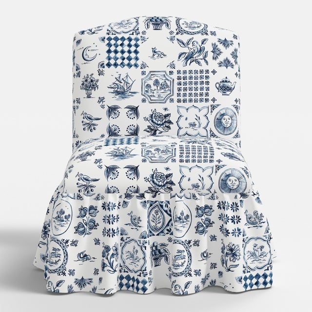 Spritely Home Ashburn Ruffle Slipper Chair in Delft Print For Sale - Image 4 of 7