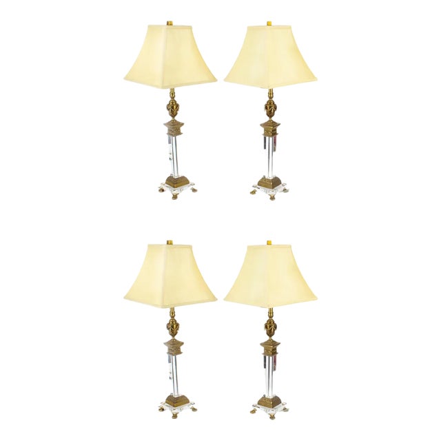 Corinthian Column Ormolu & Glass Table Lamps, Mid-20th Century, Set of 4 For Sale