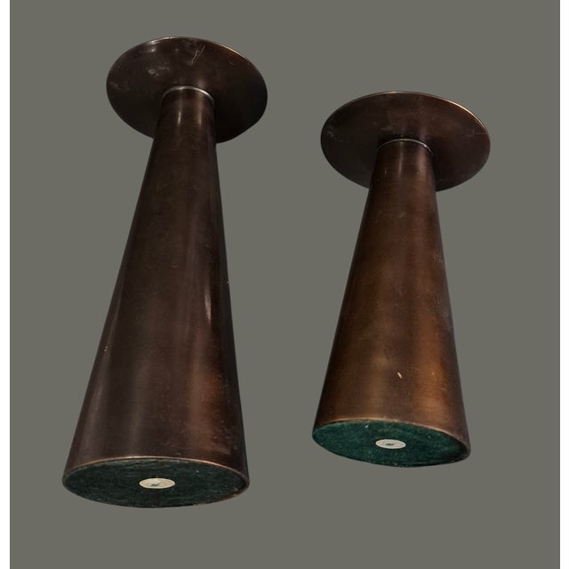 Copper Late 20th Century Arts & Crafts Style Pair of Copper Finish Metal Candle Sticks For Sale - Image 8 of 9