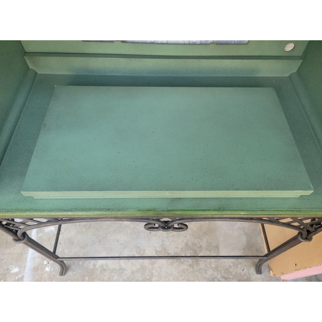 Vintage Customized Painted Green Faux Croc Faux Bamboo Iron Dry Bar Storage Cabinet by Lane For Sale - Image 10 of 18