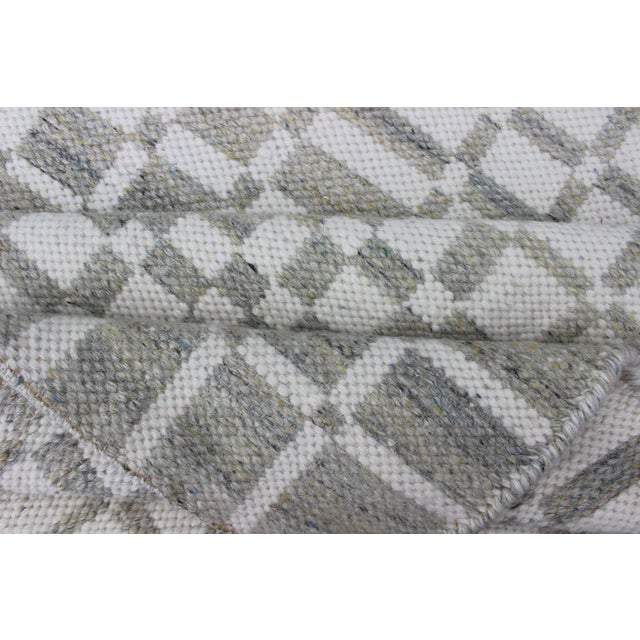 Modern Kilim Rug With Geometric Checkered Pattern in Gray and Ivory Tones For Sale - Image 11 of 13