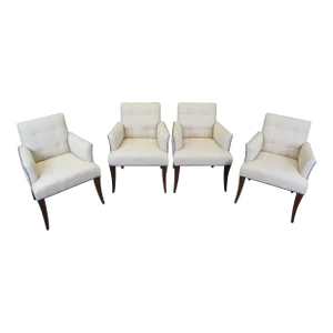 Late 20th Century Vintage Hickory Chair Jessica Charles Mann Half Arm Tufted Club Dining Chairs - Set of 4