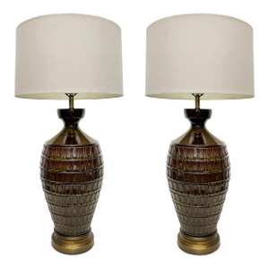 Overscale Glazed Mid-Century Modern Ceramic Table Lamps, Pair