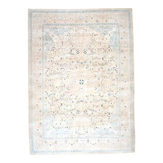 1970s Vintage Persian Handmade Wool Cotton Light Blue Area Rug For Sale