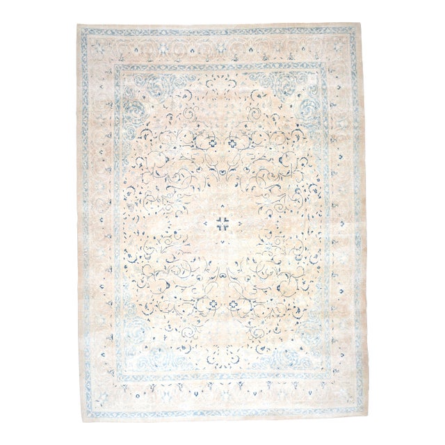 1970s Vintage Persian Handmade Wool Cotton Light Blue Area Rug For Sale