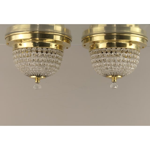 Gold Brass Ceiling Light with Faceted Crystal Glass Beads, France, 1920s For Sale - Image 8 of 10