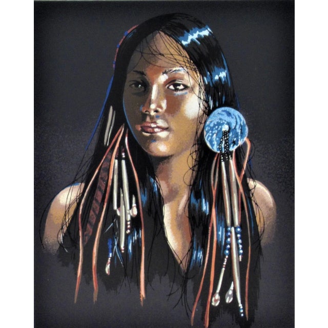 This artwork titled "Night Eyes I" c1980 is a color screen print on Wove paper by Indian artist Penni Anne Cross A.K.A....