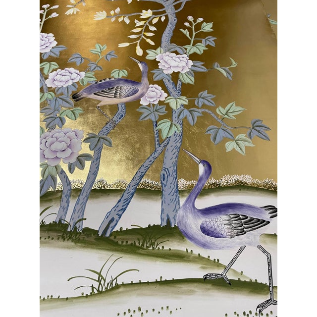 Hand Painted Chinoiserie Wallpaper Murals Hand Painted Artwork Panel - 5 Panels For Sale - Image 11 of 12