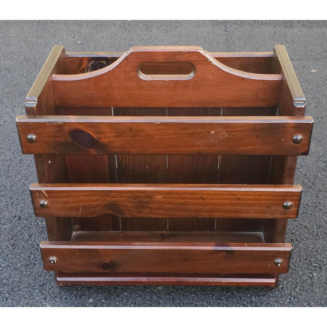 Mid-Century Old Tavern Stained Pine Magazine Rack For Sale - Image 4 of 8