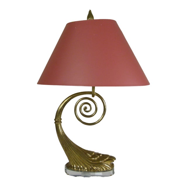 1980s Chapman Art Nouveau Brass Table Lamp on Lucite Base, 1987 For Sale