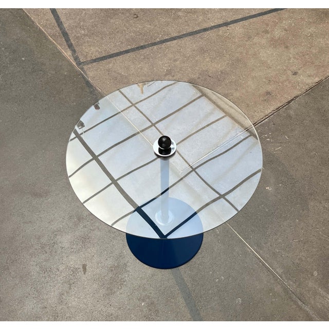 Black Postmodern Blue Metal and Glass Side Table, 1980s For Sale - Image 8 of 18