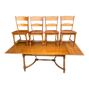 Heywood-Wakefield Vintage Birch Wood 84" Dining Table With Four Chairs - Mid 20th Century
