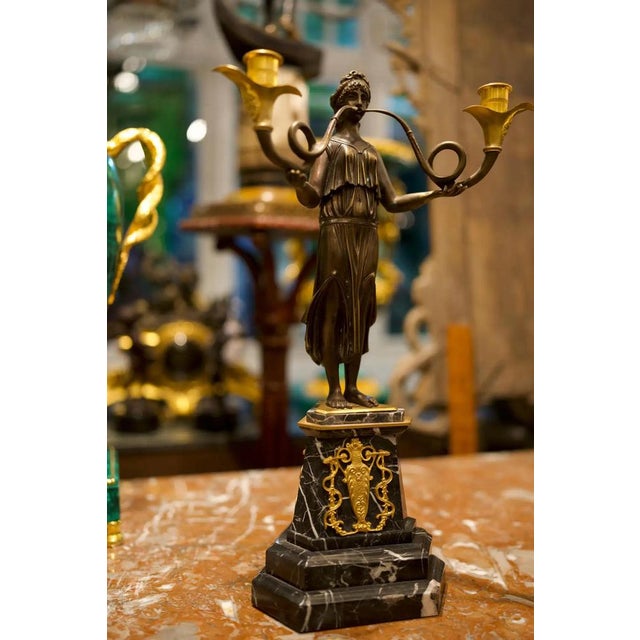 Vintage French Empire Style Candelabra in Gilt and Bronze, Set of 2 For Sale - Image 5 of 9