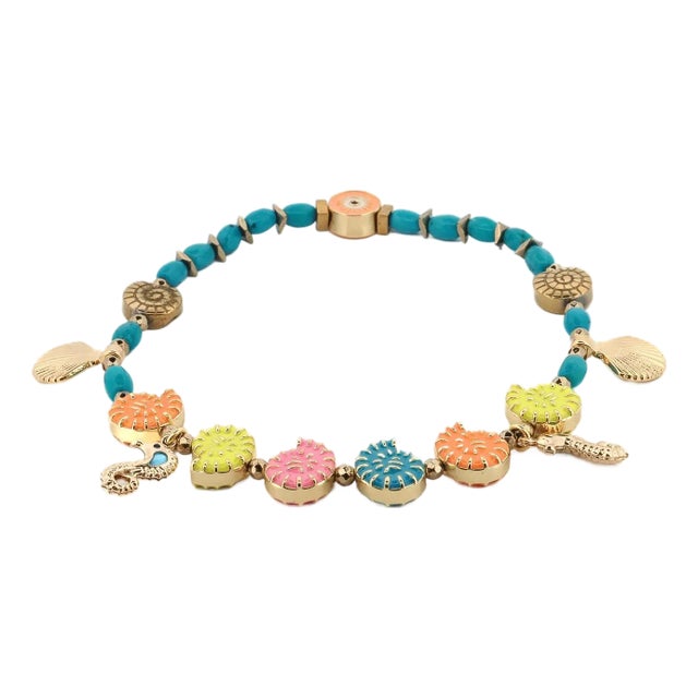 Sunshine Spirit Sea Charm Turquoise Beaded Anklet For Sale