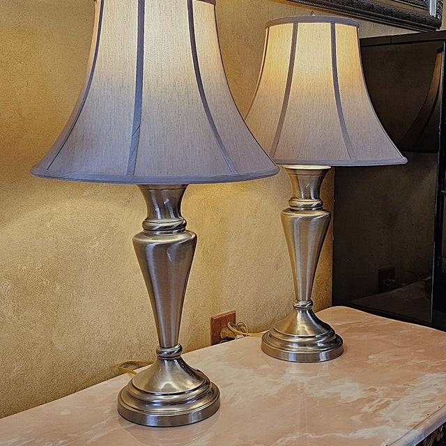 Pair of Vintage Stiffel Brushed Brass Table Lamps With Original Markings, Hollywood Regency Style For Sale - Image 10 of 18
