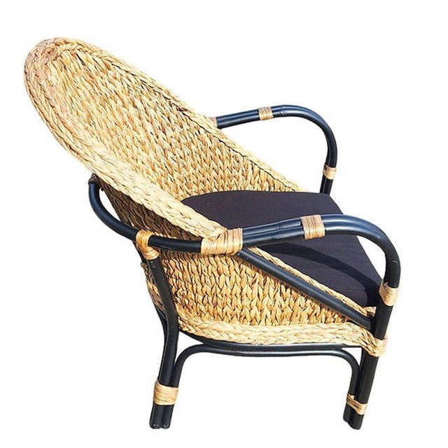 Modern Modern Black Rattan Armchair Dining Chair W/ Wicker Seat For Sale - Image 3 of 4