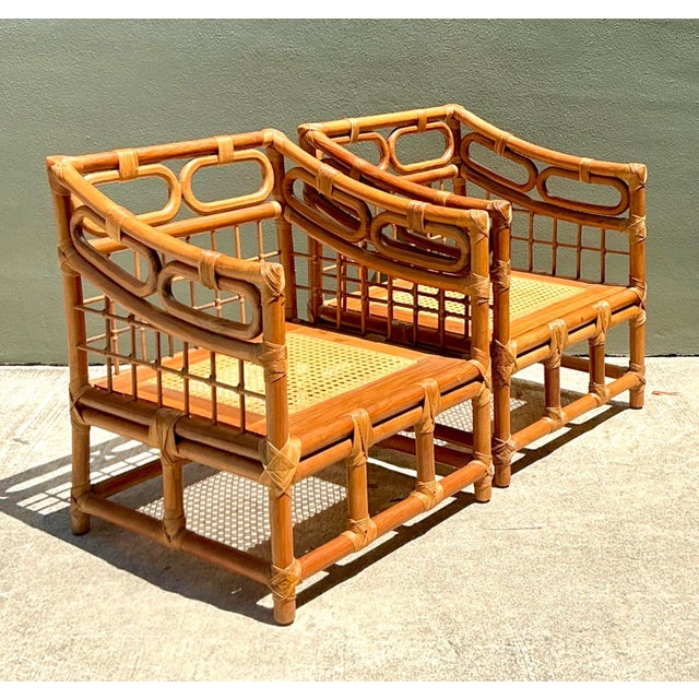 Vintage Loop Rattan Lounge Chairs - A Pair For Sale - Image 10 of 17