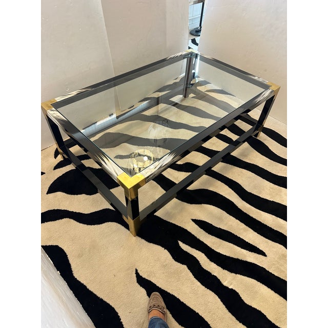 Metal Theodore Alexander Faux Horn Brass and Glass Coffee Table For Sale - Image 7 of 10
