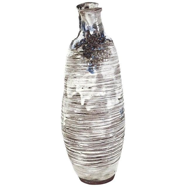 Vintage Studio Pottery Tulipière Ikebana Vase With Coil Construction and Ash Drip Glaze, 13" For Sale - Image 4 of 8