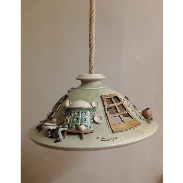 1990s Vintage Handmade Ceiling Lamp in Colored Figurative Ceramic, 1990 For Sale - Image 5 of 10