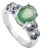 Elegant 925 Sterling Silver 9x7 Oval Emerald & Blue Sapphire Wedding Ring - Size 7 For Sale