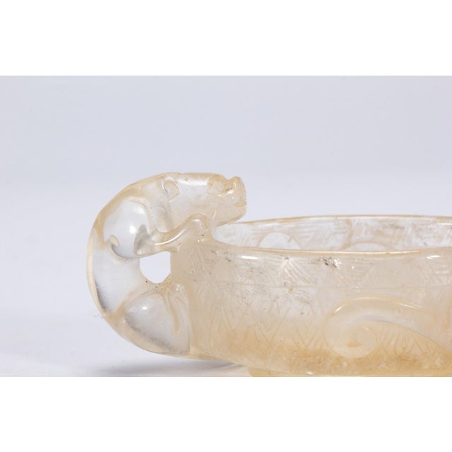 Glass Antique Chinese Rock Crystal Brush Washer With Chilong Handles For Sale - Image 7 of 11
