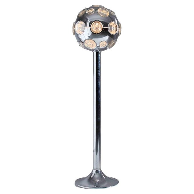 Floor Lamp by Oscar Torlasco, realized in Italy in 1970s. Chromed metal, ground glass, plastic material. Very Good general...