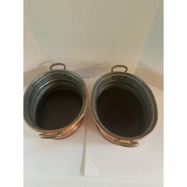 Vintage Copper Planter With Brass Handles Oval Shape- Set of 2 For Sale - Image 10 of 12