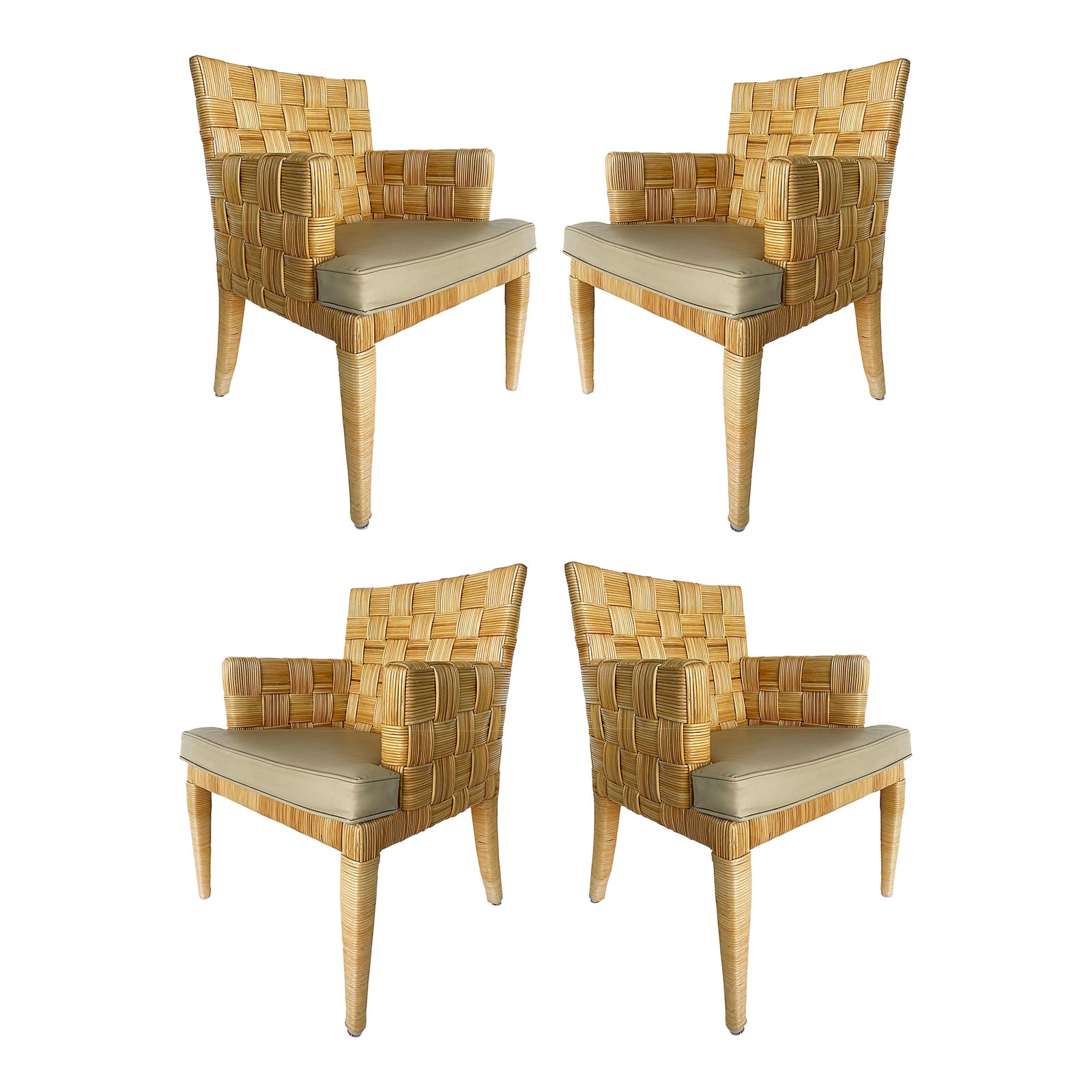 John Hutton Donghia Block Island Armchairs, Leather Seats- Set of 4 ...