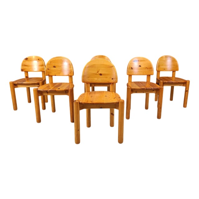 Vintage Pine Wood Dining Chairs, 1980s, Set of 6 For Sale