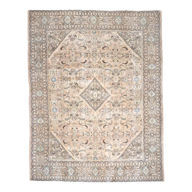 1970s Vintage Persian Handmade Wool Cotton Light Brown Area Rug For Sale