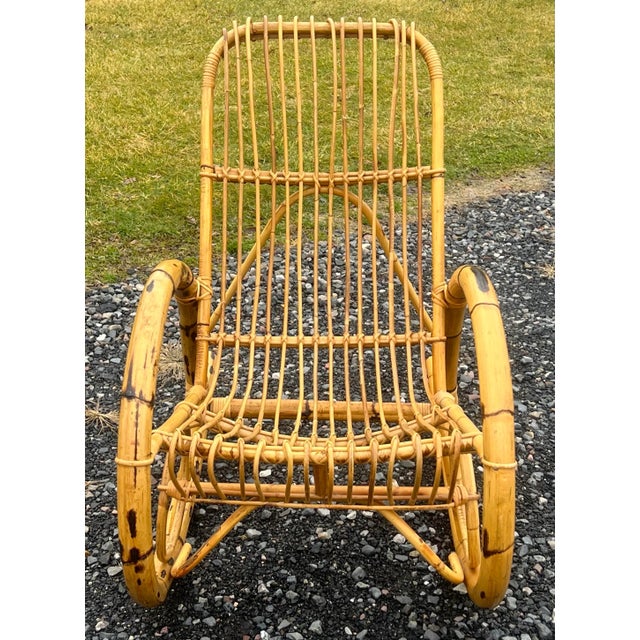 Mid-Century Modern Vintage Bamboo 1960’s Franco Albini Style Rocker For Sale - Image 3 of 9