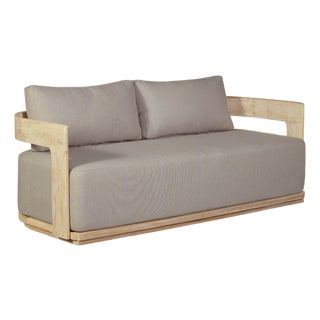 Eclipse Outdoor Solid Teak Wood Love Seat Natural - Gray Fabric For Sale