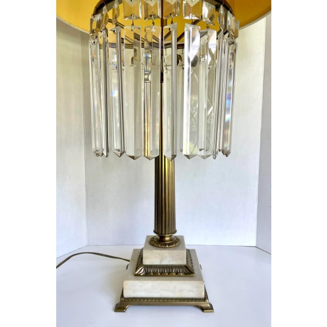 Hollywood Regency Crystal Brass and Marble Statement Lamp For Sale - Image 4 of 12