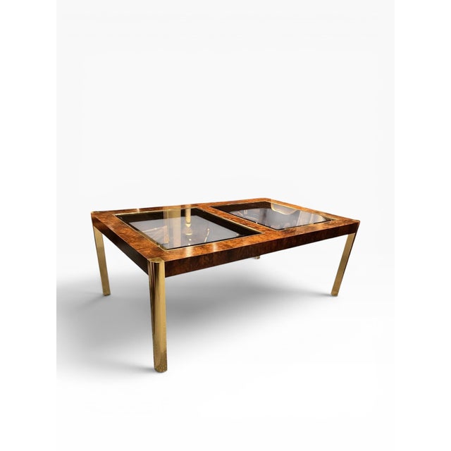 Mid-Century Modern 1970s Century Furniture Burl Wood and Brass Dining Table (Two Leaves) For Sale - Image 3 of 10