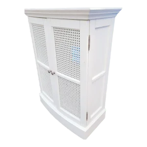 Oversized Vintage Cane and Wood 2 Door White Wall Medicine Storage Bathroom Cabinet