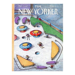 1991 Vintage New Yorker Magazine Cover by John O'Brien, February 4, Skiing For Sale