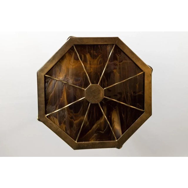 Mid-Century Octagonal Patinated Metal and Art Glass Pendant Light, Germany For Sale - Image 6 of 18
