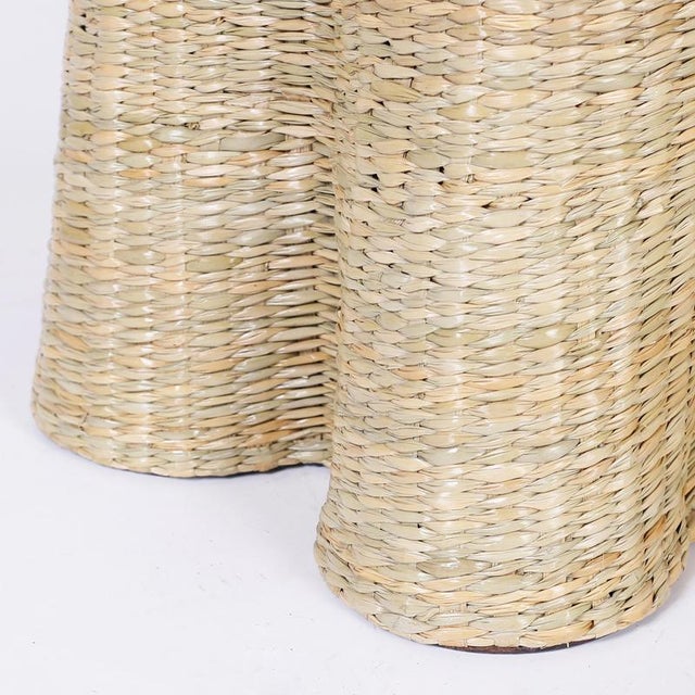 Pair of Round Wicker Drapery Ghost Tables or Stands For Sale - Image 9 of 9
