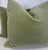Custom pair of 22" pillows covered in a celadon colored plush mohair. These pillows have tapered corners to prevent dog...