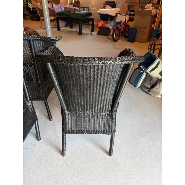 Set of 5 Lamberts Black Wicker Arm Chairs With Custom Perennials Seat Cushions For Sale - Image 12 of 14