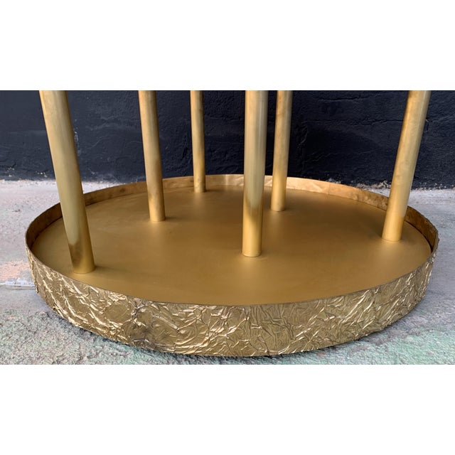 Bronze Bronze and Metal Round Center Table with Black Glass and Base with Light For Sale - Image 8 of 18