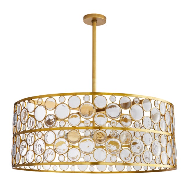 Arteriors Modern Geometric Glass and Brass Round Tripoli Chandelier For Sale