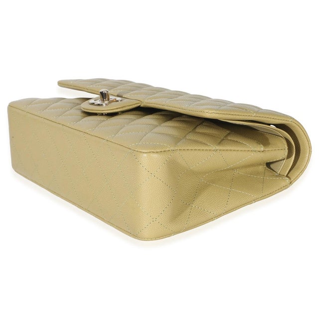 Animal Skin Olive Quilted Caviar Medium Classic Double Flap Handbag For Sale - Image 7 of 9