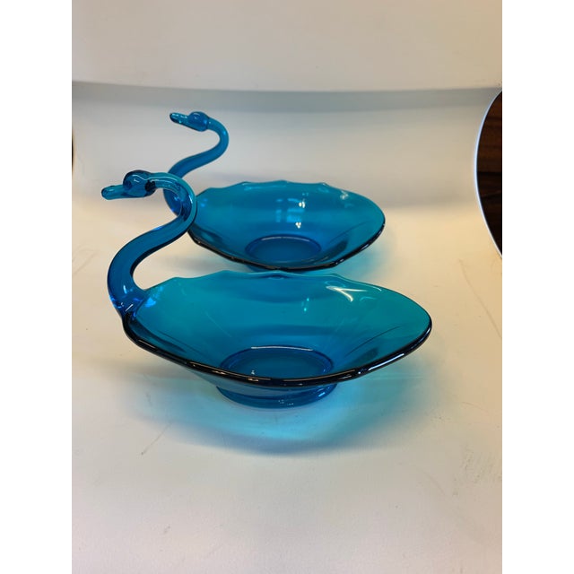 Late 20th Century Vintage Swan Bowls Blue Glass- Set of 2 For Sale - Image 5 of 9
